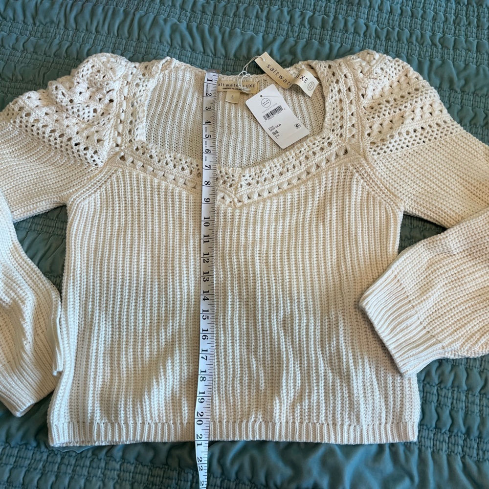 saltwater LUXE V-Neck White Sweater - Picture 2 of 4